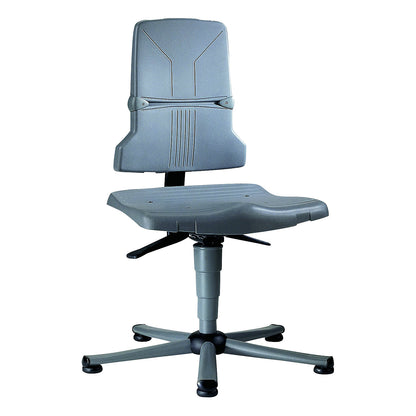 SINTEC industrial swivel chair, permanent contact mechanism, five-foot tubular steel base with floor glides.