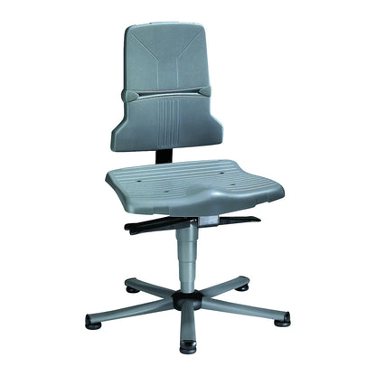 SINTEC industrial swivel chair, permanent contact, adjustable seat inclination, five-foot tubular steel base with floor glides.