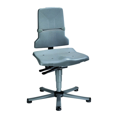 SINTEC industrial swivel chair, synchronous mechanism, five-foot tubular steel base with floor glides.