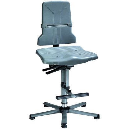 SINTEC industrial swivel chair, synchronous mechanism, five-foot tubular steel base with glides and step.