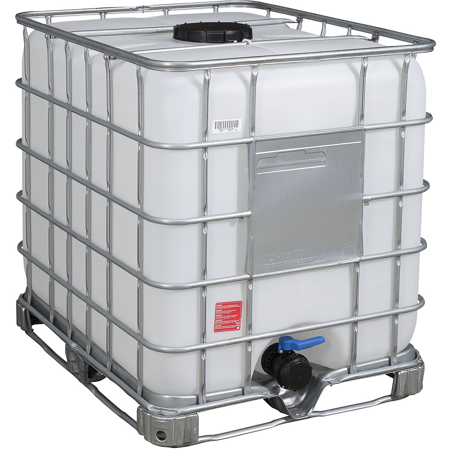 RECOBULK IBC container, capacity 1000 l, on steel frame pallet, NW opening 225 mm / NW outlet 80 mm.