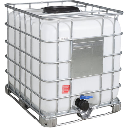 RECOBULK IBC container, capacity 1000 l, on steel frame pallet, NW opening 400 mm / NW outlet 80 mm.
