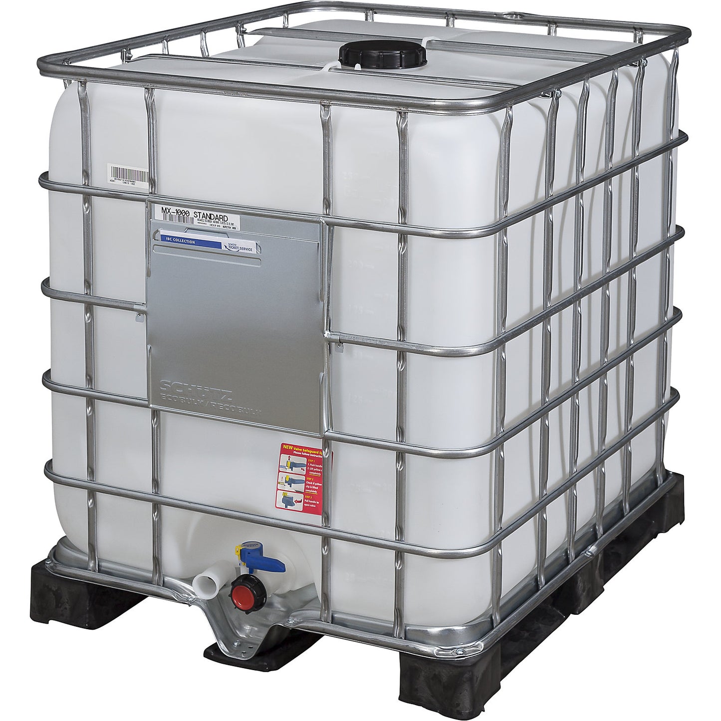 RECOBULK IBC container, capacity 1000 l, on PE pallet, NW opening 150 mm / NW outlet 50 mm.