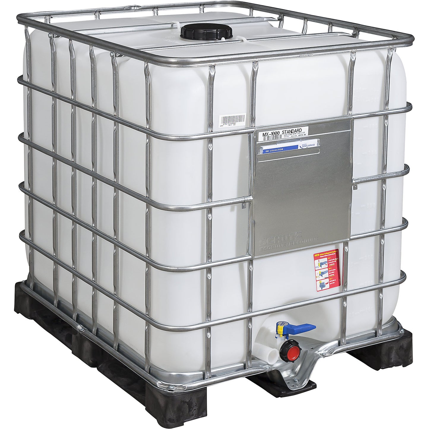RECOBULK IBC container, capacity 1000 l, on PE pallet, NW opening 150 mm / NW outlet 50 mm.