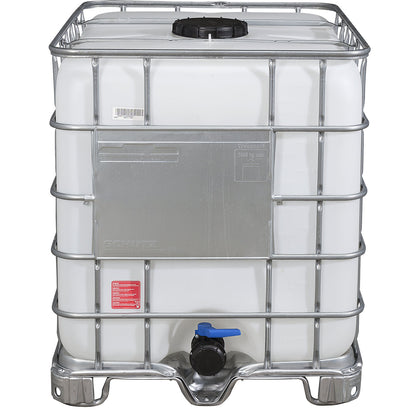 RECOBULK IBC container, capacity 1000 l, on steel skid pallet, NW opening 225 mm / NW outlet 80 mm.
