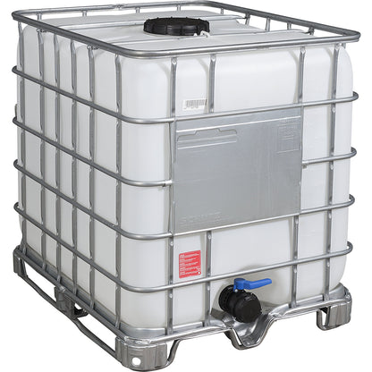 RECOBULK IBC container, capacity 1000 l, on steel skid pallet, NW opening 225 mm / NW outlet 80 mm.