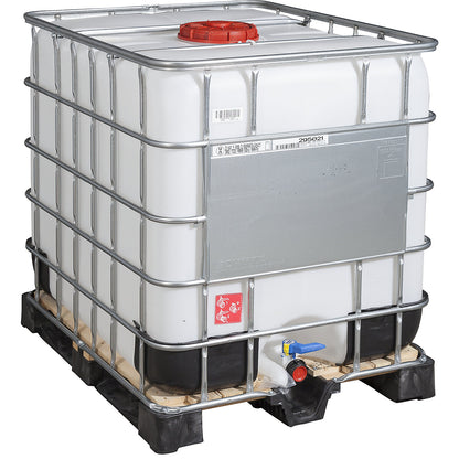RECOBULK IBC container, UN approval, capacity 1000 l, on wooden pallet, NW opening 225 mm / NW outlet 50 mm.