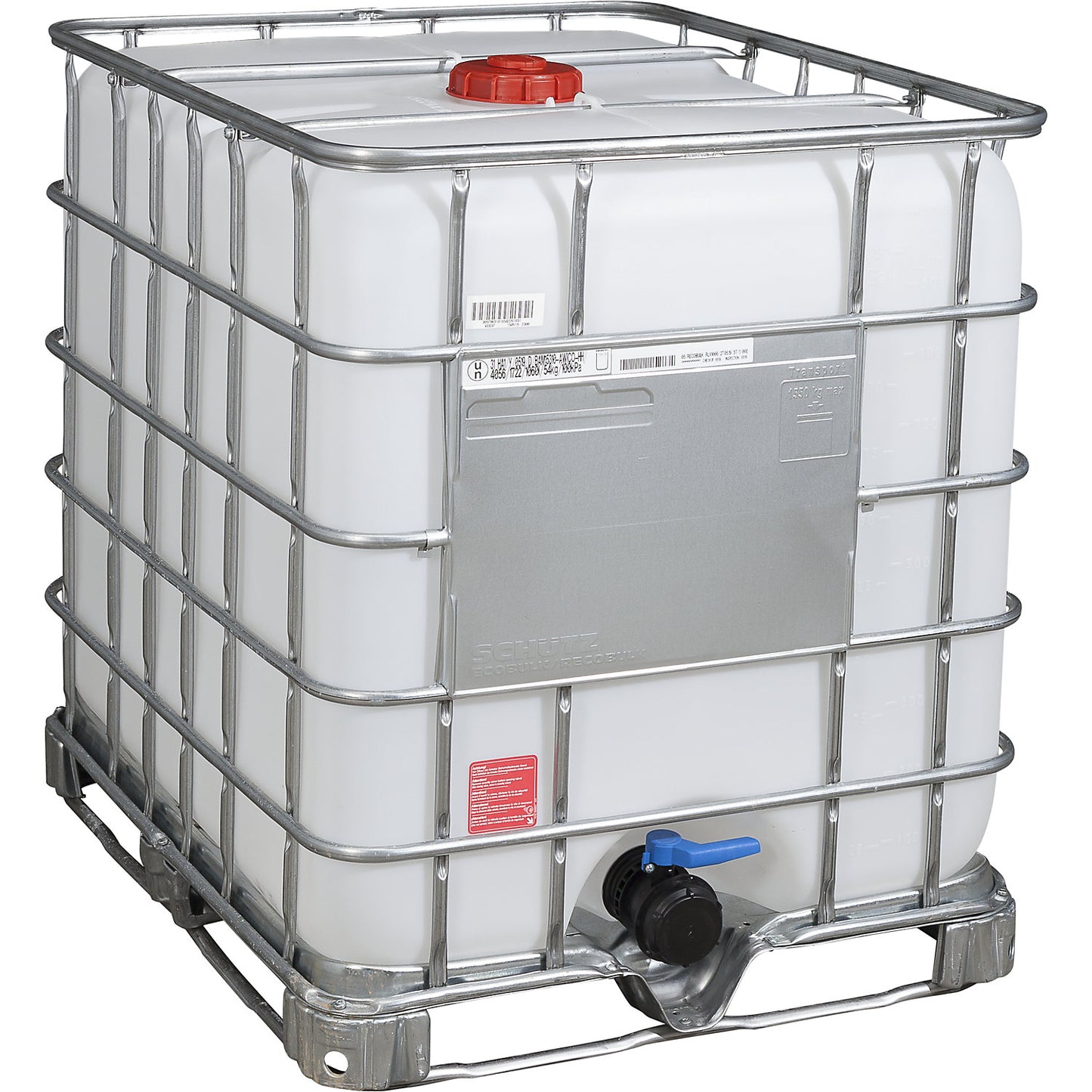 RECOBULK IBC container, UN approval, capacity 1000 l, on steel frame pallet, NW opening 150 mm / NW outlet 80 mm.