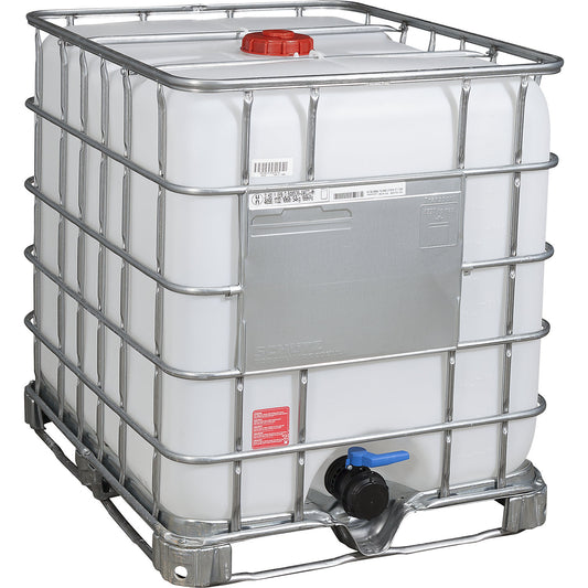RECOBULK IBC container, UN approval, capacity 1000 l, on steel frame pallet, NW opening 150 mm / NW outlet 80 mm.