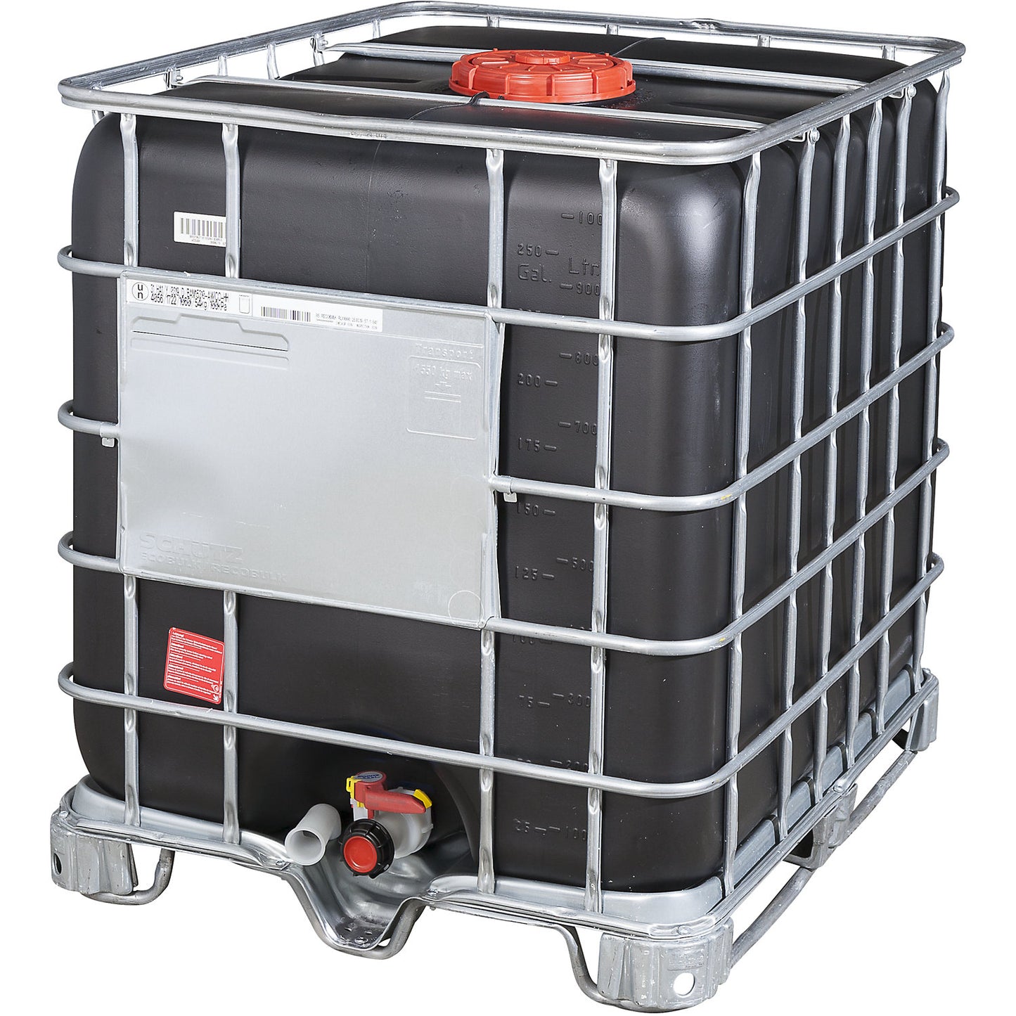 RECOBULK IBC container with UV protection, UN approval, capacity 1000 l, on steel skid pallet, NW opening 225 mm / NW outlet 50 mm.