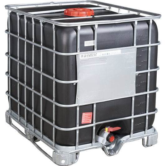 RECOBULK IBC container with UV protection, UN approval, capacity 1000 l, on steel skid pallet, NW opening 225 mm / NW outlet 50 mm.