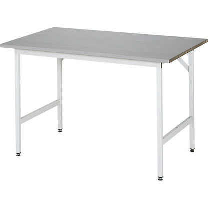 Work table, height adjustable, frame 30 x 30 mm, stainless steel panel, WxD 1250 x 800 mm.