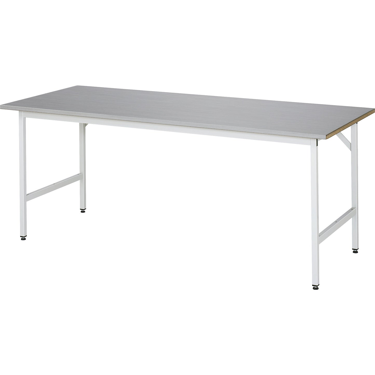 Work table, height adjustable, frame 30 x 30 mm, stainless steel panel, WxD 2000 x 800 mm.