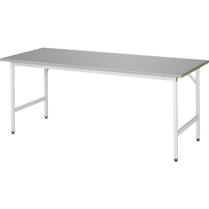 Work table, height adjustable, frame 30 x 30 mm, stainless steel panel, WxD 2000 x 800 mm.