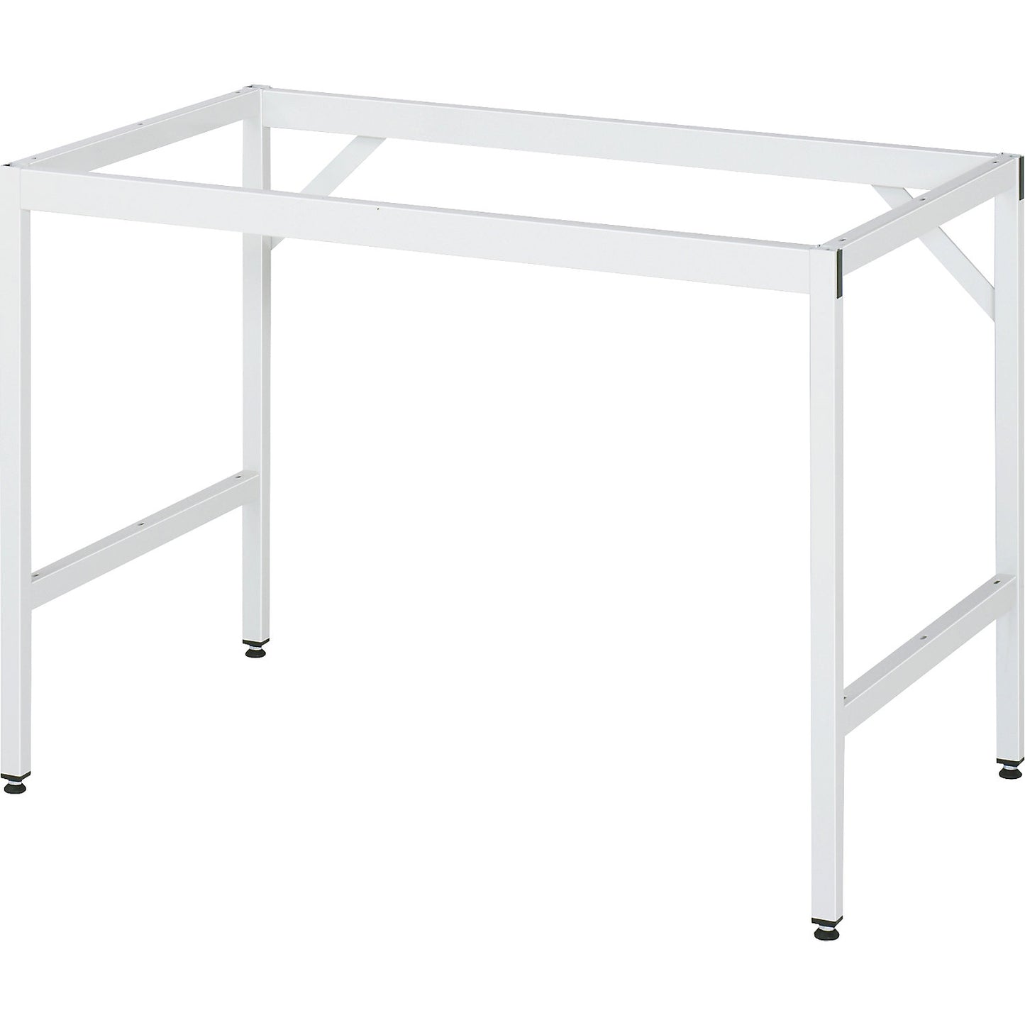 Work table, height adjustable, frame 30 x 30 mm, stainless steel panel, WxD 1250 x 800 mm.