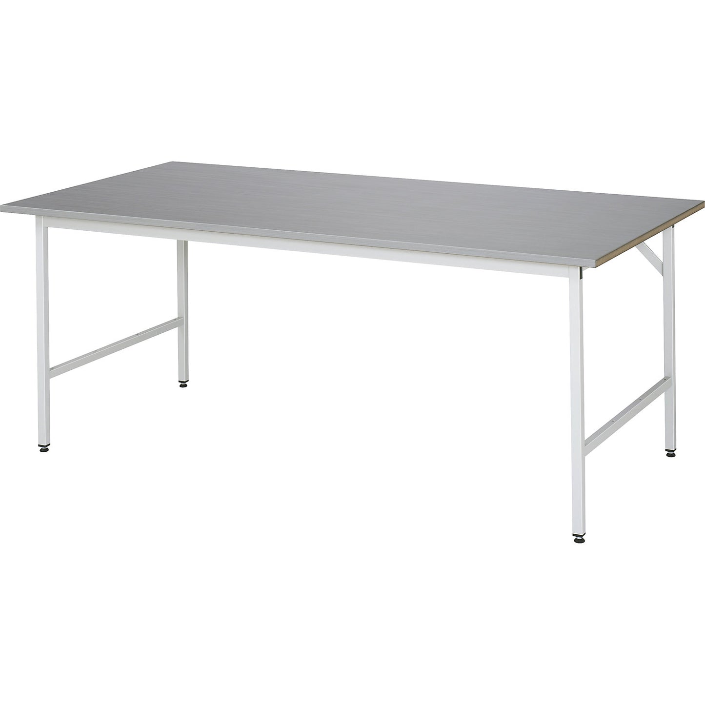Work table, height adjustable, frame 30 x 30 mm, stainless steel panel, WxD 2000 x 1000 mm.