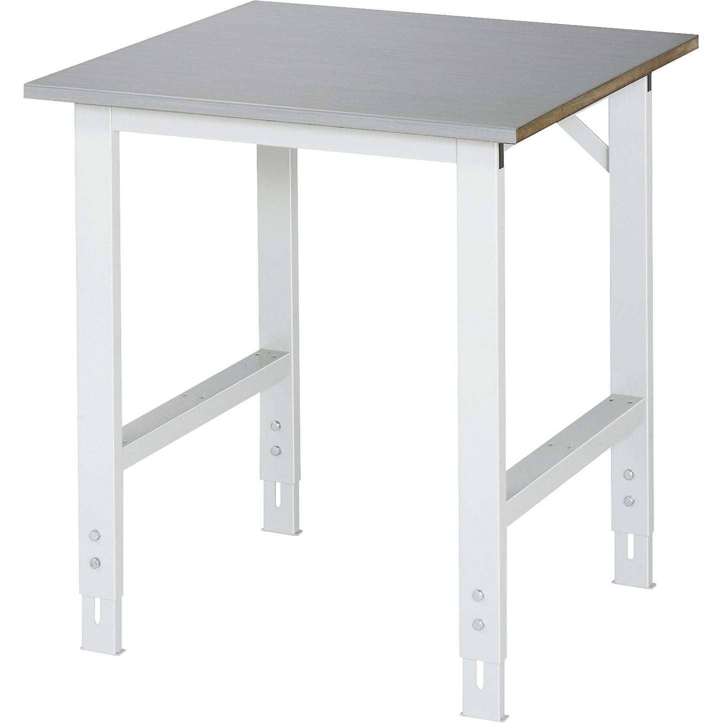 Work table, height adjustable, frame 60 x 30 mm, stainless steel panel, WxD 750 x 800 mm.
