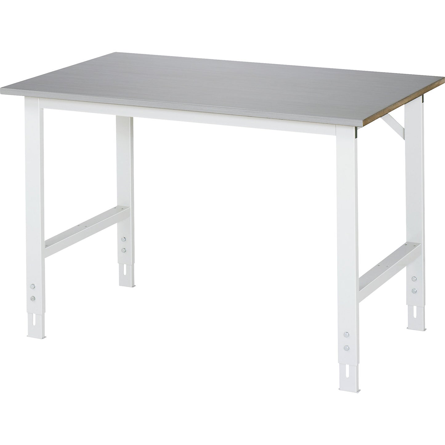 Work table, height adjustable, frame 60 x 30 mm, stainless steel panel, WxD 1250 x 800 mm.