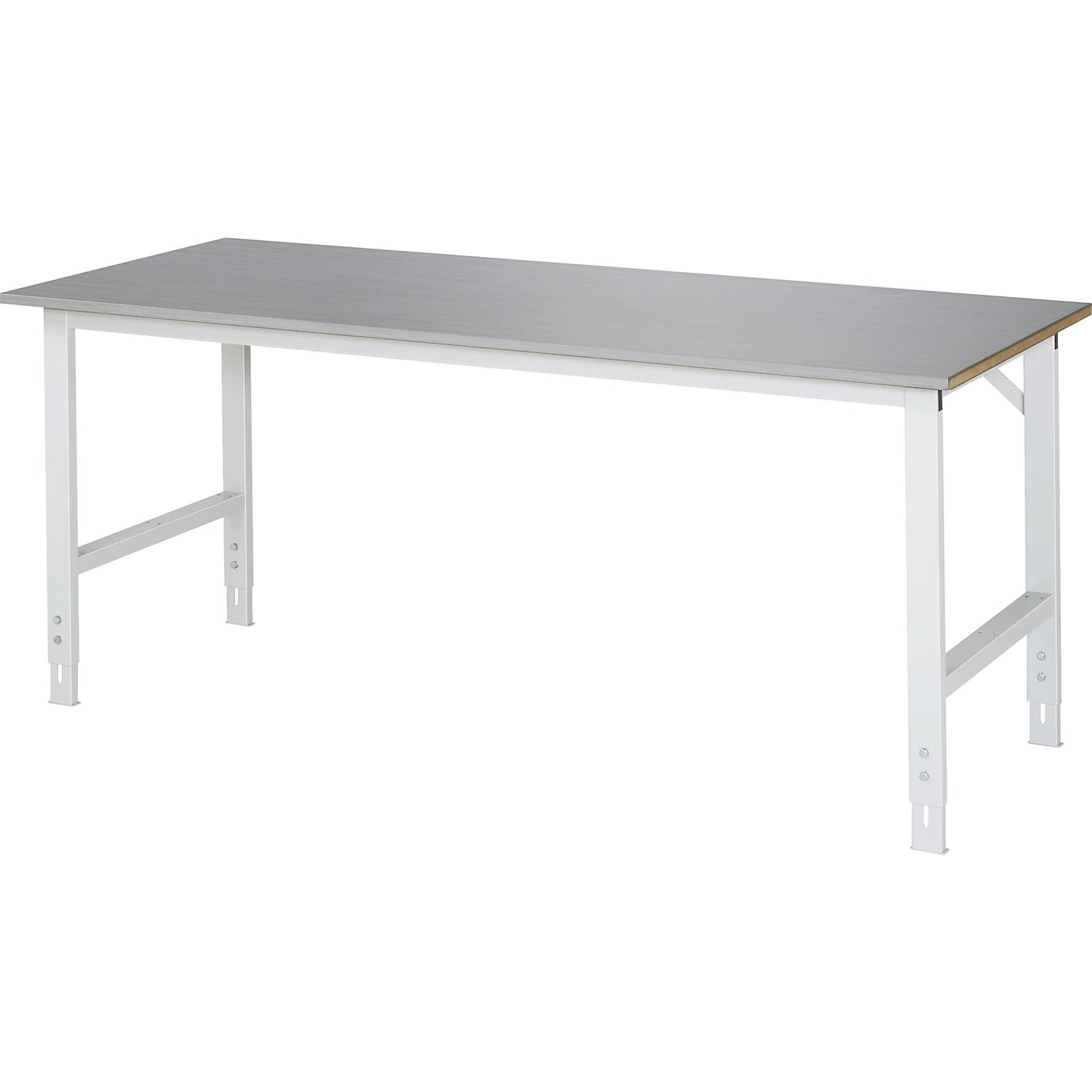Work table, height adjustable, frame 60 x 30 mm, stainless steel panel, WxD 2000 x 800 mm.