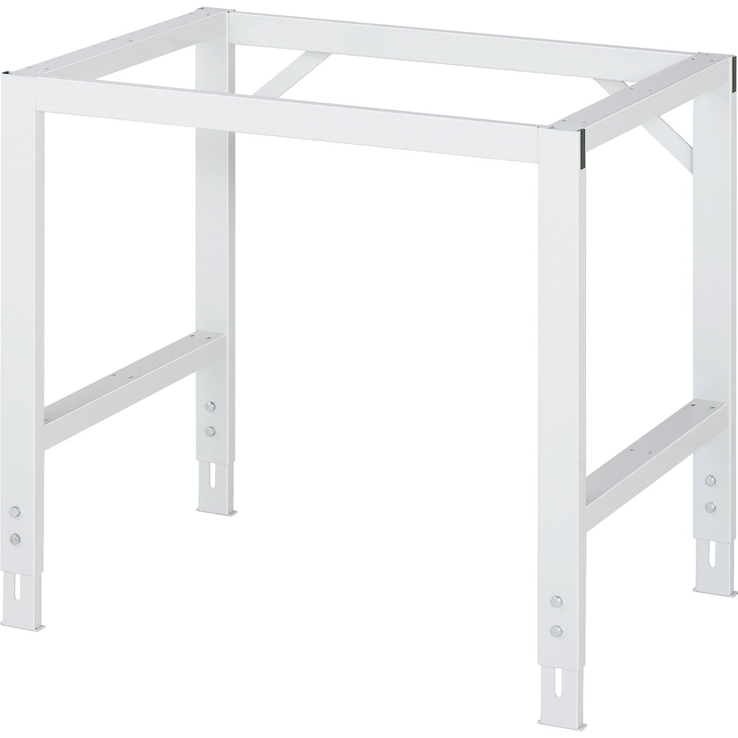 Work table, height adjustable, frame 60 x 30 mm, stainless steel panel, WxD 1000 x 800 mm.