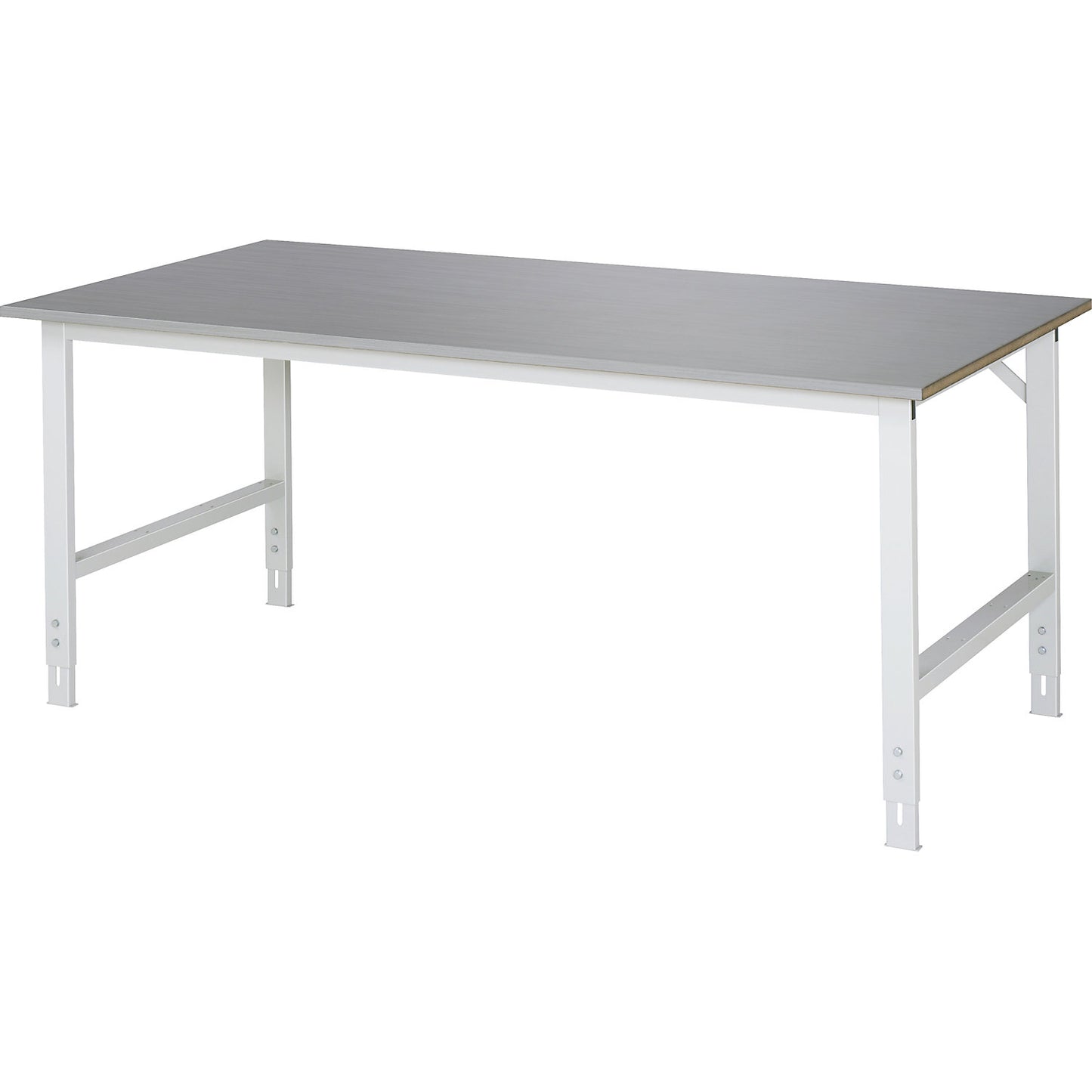 Work table, height adjustable, frame 60 x 30 mm, stainless steel panel, WxD 2000 x 1000 mm.