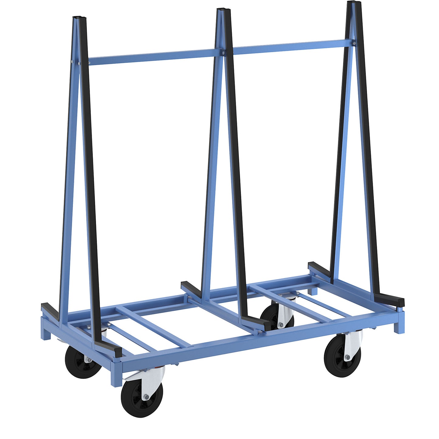 Glass trolley, 2 platforms, with rubber covering.