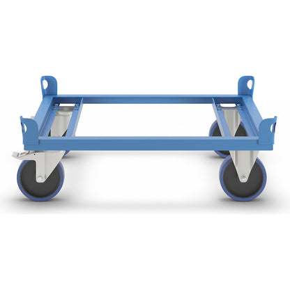 Steel dolly, for pallets 1000 x 800 mm, max. load 1000 kg, loading height 280 mm, blue.