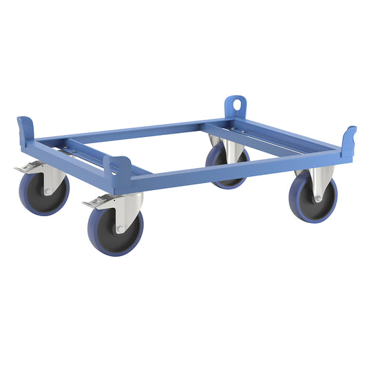 Steel dolly, for pallets 1000 x 800 mm, max. load 1000 kg, loading height 280 mm, blue.