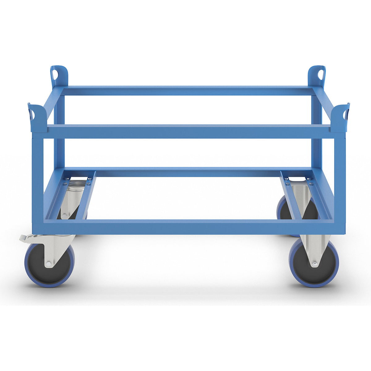 Steel dolly, for Euro pallets, max. load 500 kg, loading height 650 mm, blue.