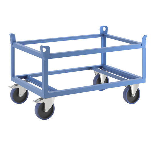 Steel dolly, for Euro pallets, max. load 500 kg, loading height 650 mm, blue.