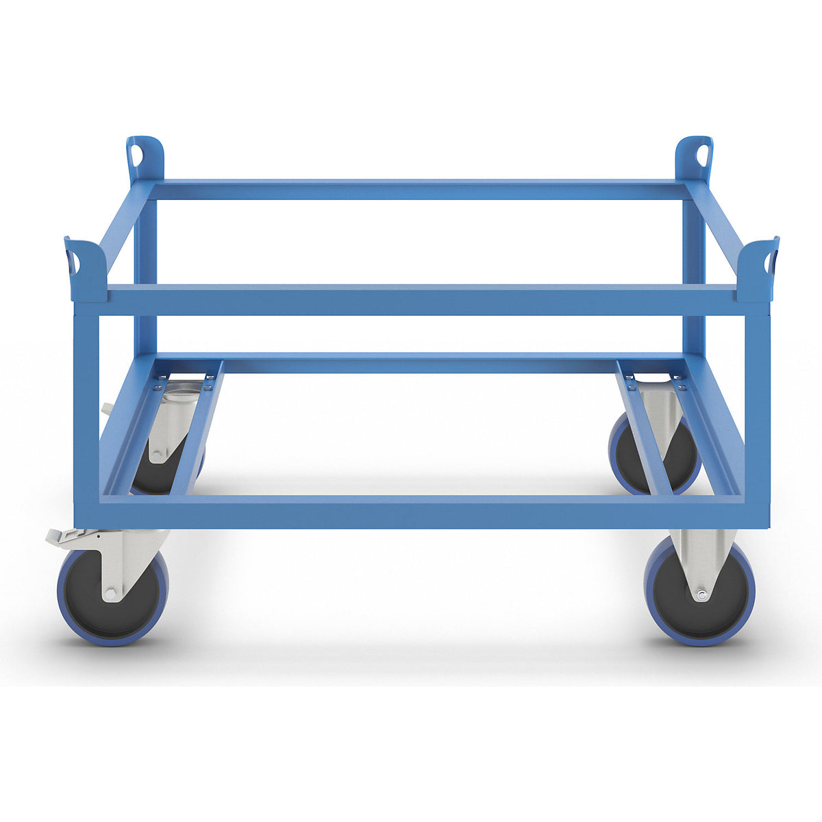 Steel dolly, for industrial pallets, max. load 1000 kg, loading height 650 mm, blue.