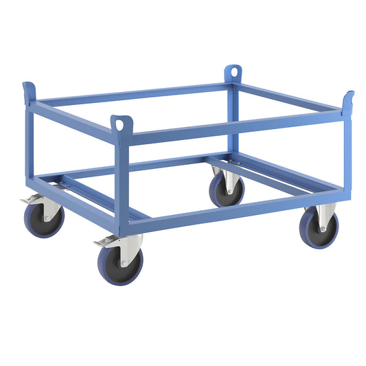 Steel dolly, for industrial pallets, max. load 1000 kg, loading height 650 mm, blue.