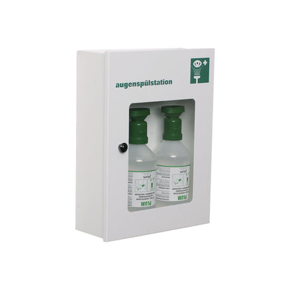 Eye wash cabinet, with 2 x 500 ml eye wash bottles, white.
