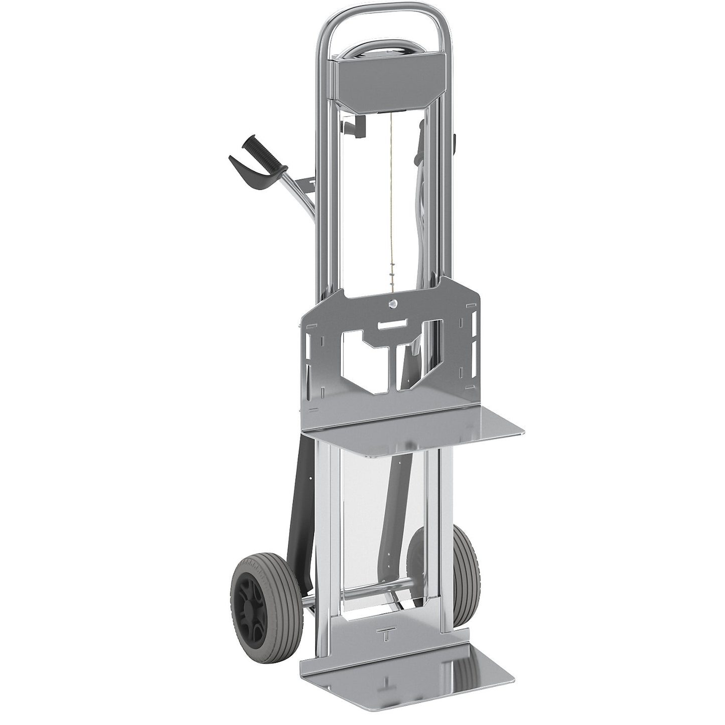 Aluminium sack truck, max. load 350 kg, with lifting platform, polyurethane, puncture proof.