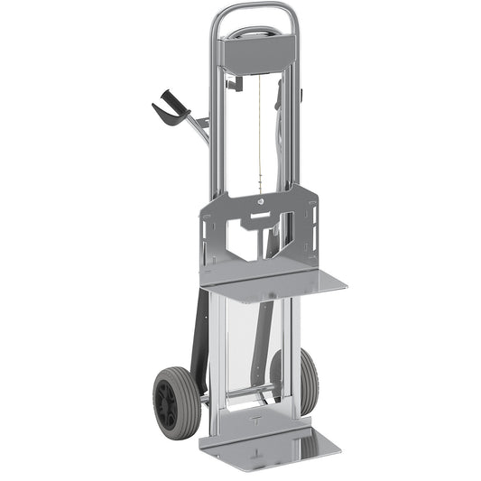 Aluminium sack truck, max. load 350 kg, with lifting platform, polyurethane, puncture proof.