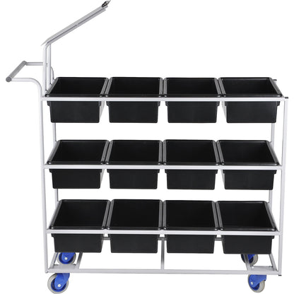Order picking trolley, grey, for 12 x 14 litre containers.