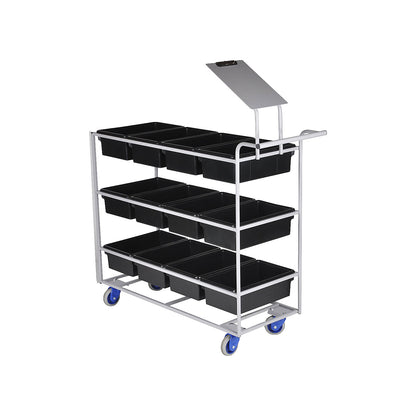 Order picking trolley, grey, for 12 x 14 litre containers.