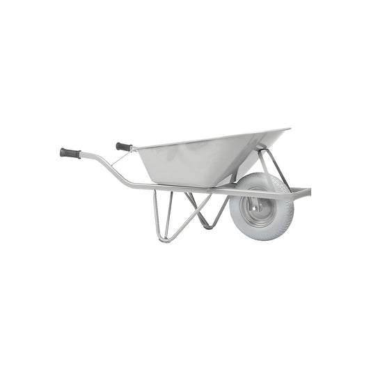 Entry-level wheelbarrow, with a frame made of oval tubing, polyurethane, puncture proof.