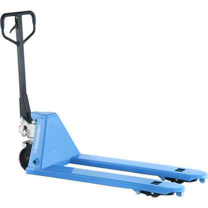 Four-way pallet truck, lifting range 85 - 200 mm, max. load 2500 kg.