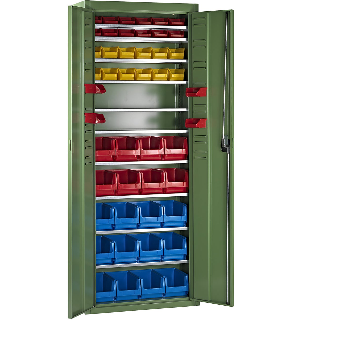 Storage cupboard with open fronted storage bins, HxWxD 1740 x 680 x 280 mm, 48 bins, single colour, reseda green.
