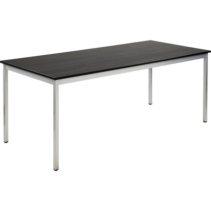 Multipurpose table, rectangular, HxWxD 740 x 1800 x 800 mm, ash finish tabletop in dark grey, white aluminium frame.