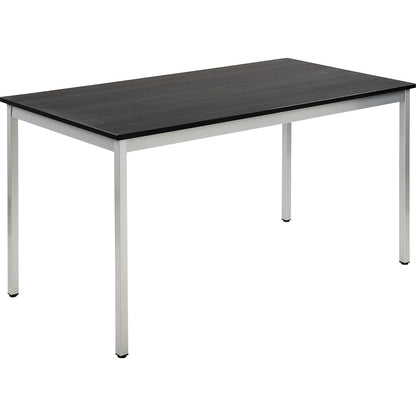 Multipurpose table, rectangular, WxH 1400 x 740 mm, depth 700 mm, ash finish tabletop in dark grey, white aluminium frame.