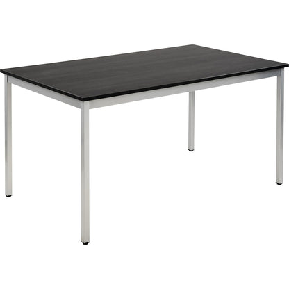 Multipurpose table, rectangular, WxH 1400 x 740 mm, depth 800 mm, ash finish tabletop in dark grey, white aluminium frame.