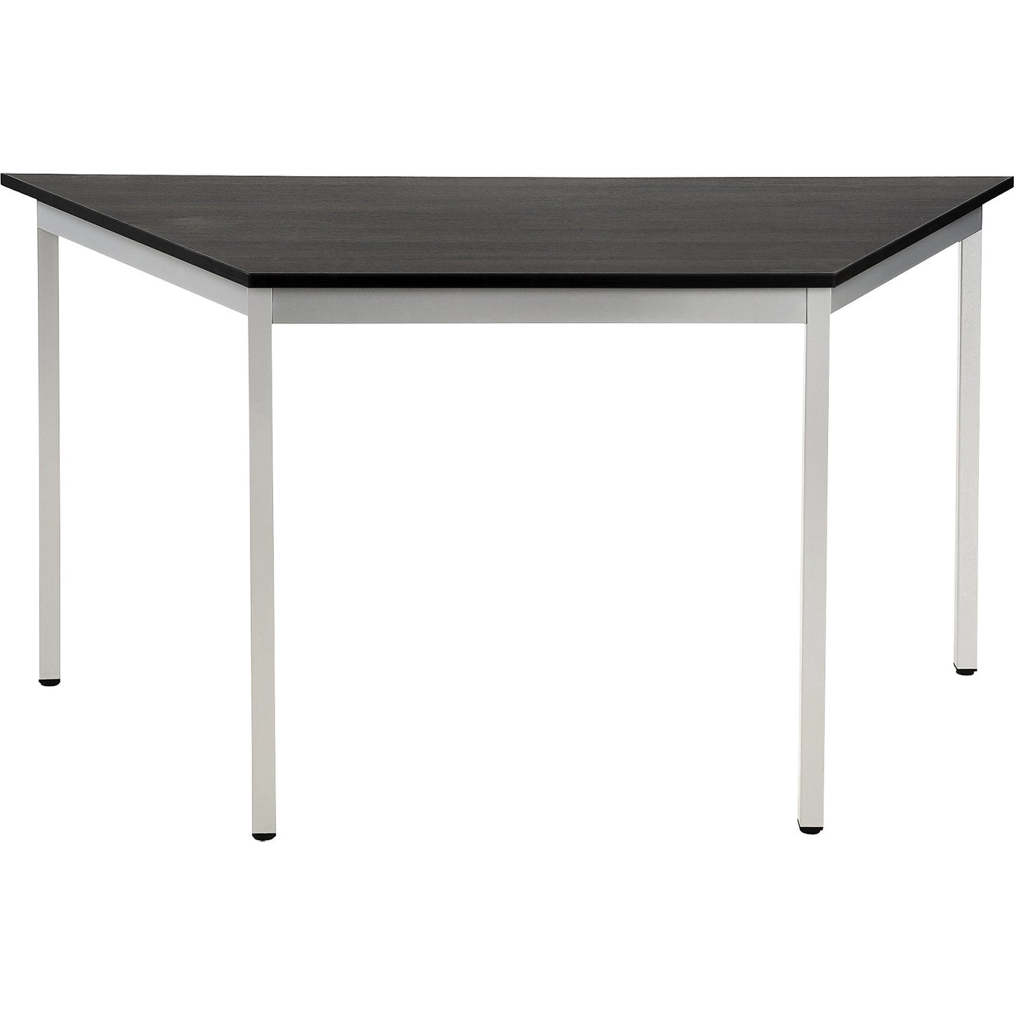 Multipurpose table, trapezoidal, HxWxD 740 x 1400 x 700 mm, ash finish tabletop in dark grey, white aluminium frame.