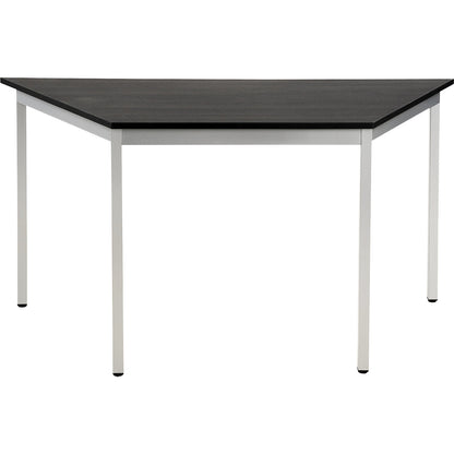 Multipurpose table, trapezoidal, HxWxD 740 x 1400 x 700 mm, ash finish tabletop in dark grey, white aluminium frame.