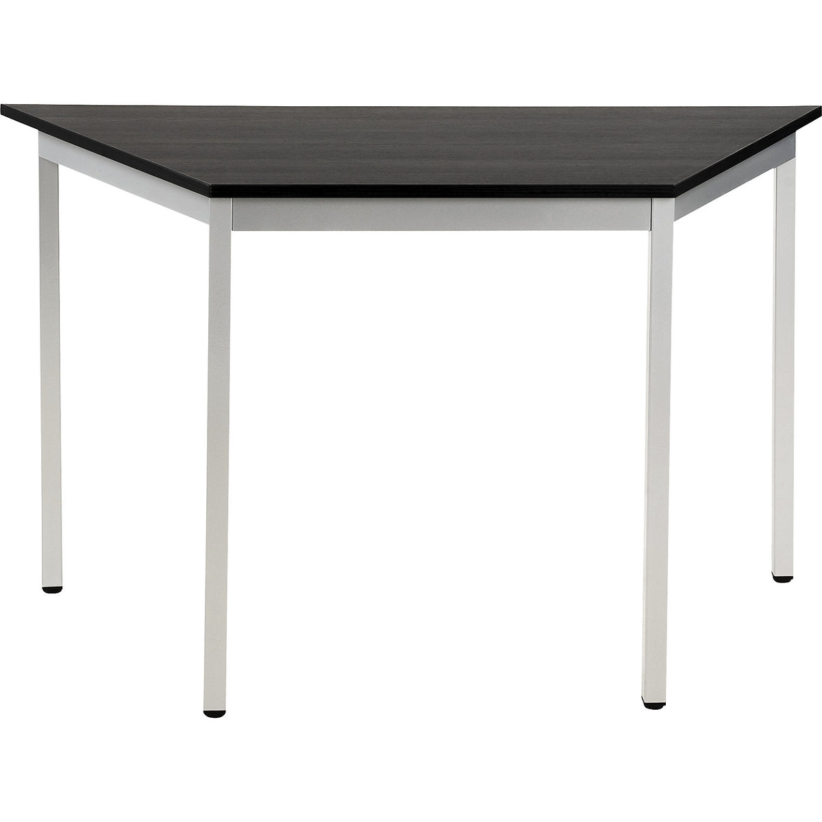 Multipurpose table, trapezoidal, HxWxD 740 x 1200 x 600 mm, ash finish tabletop in dark grey, white aluminium frame.