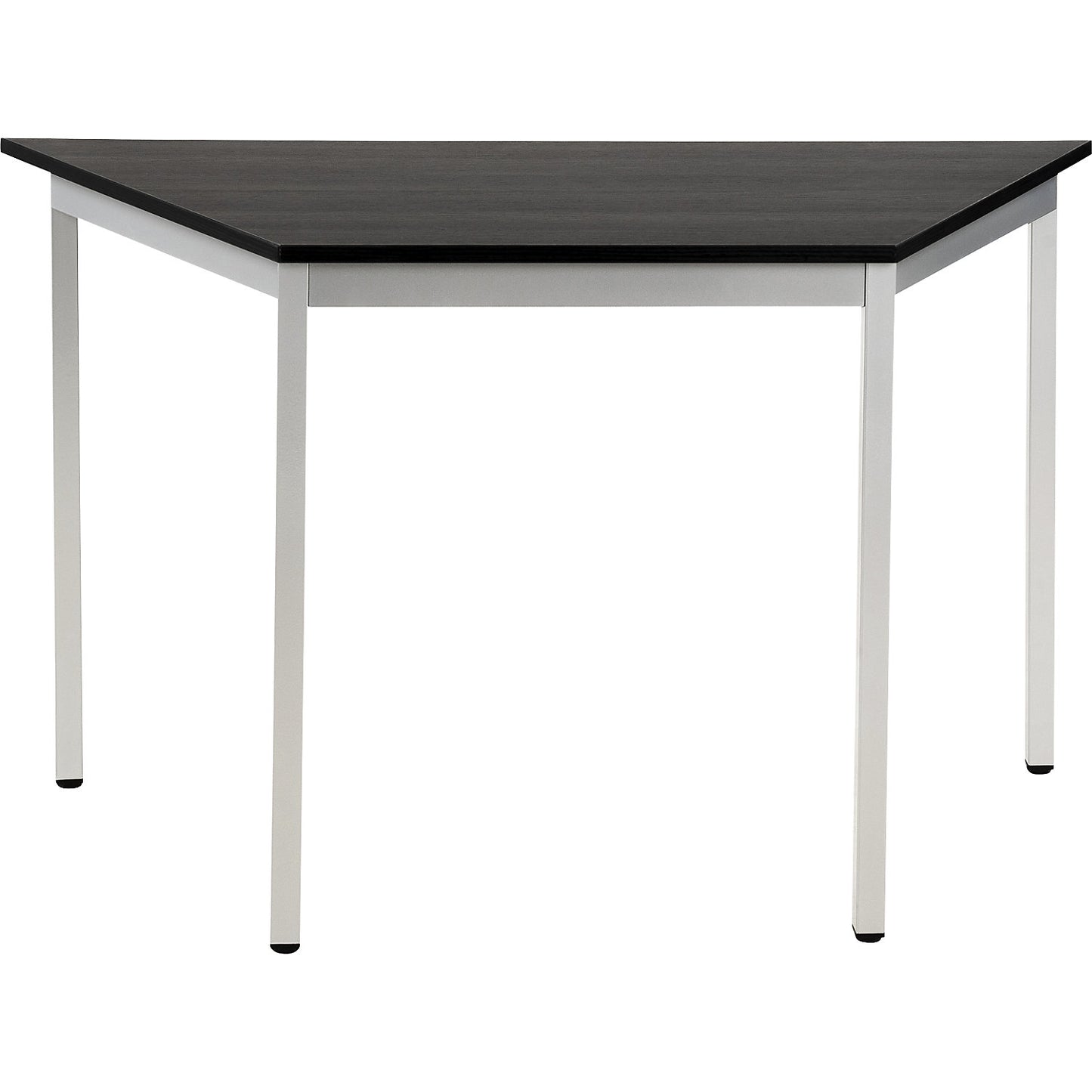 Multipurpose table, trapezoidal, HxWxD 740 x 1200 x 600 mm, ash finish tabletop in dark grey, white aluminium frame.