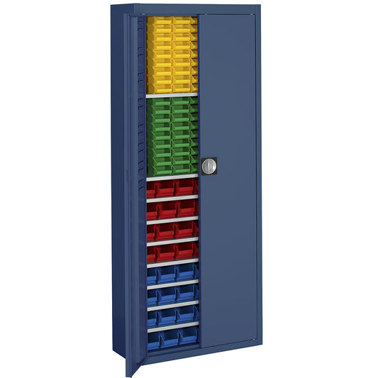 Storage cupboard with open fronted storage bins, HxWxD 1740 x 680 x 280 mm, single colour, blue, 138 bins.