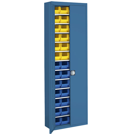 Storage cupboard with open fronted storage bins, HxWxD 2150 x 680 x 280 mm, single colour, blue, 52 bins.