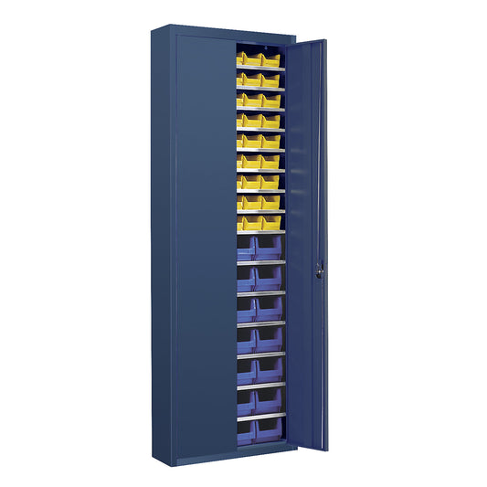 Storage cupboard with open fronted storage bins, HxWxD 2150 x 680 x 280 mm, single colour, blue, 82 bins.